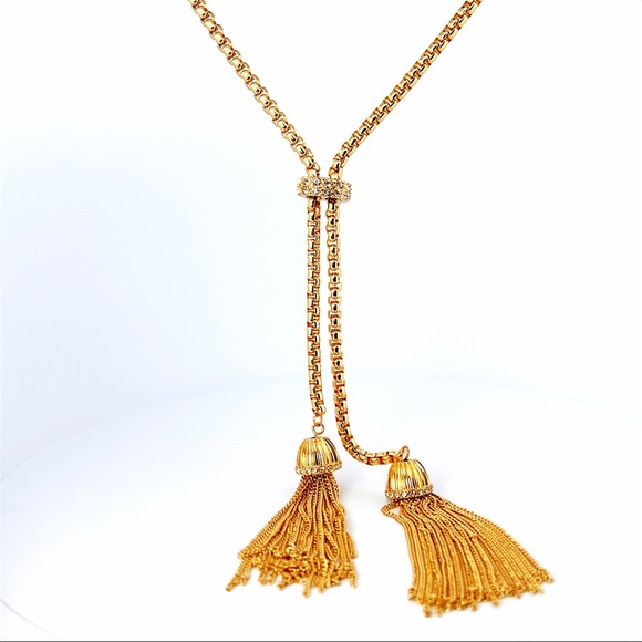 Laundry by Shelli Segal Gold Tassel Lariat Necklace and Earrings Matching Set - Picture 4 of 6